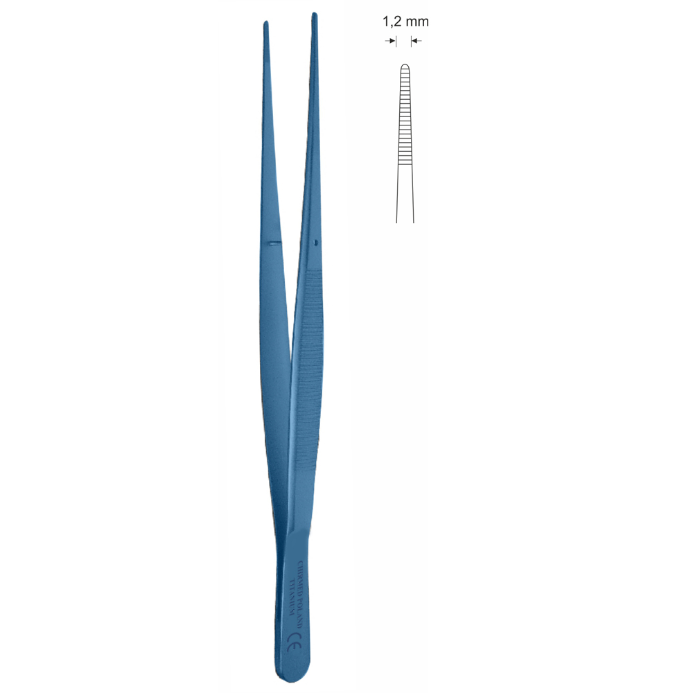 Pinceta anatomiczna typu CUSHING, do opon mózgowych, dł. 130 mm, czubek 1,2 mm, prosta, z tytanu